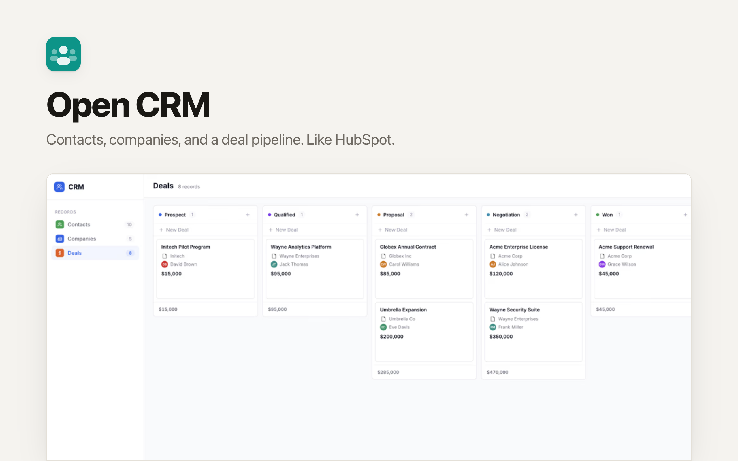 CRM app screenshot