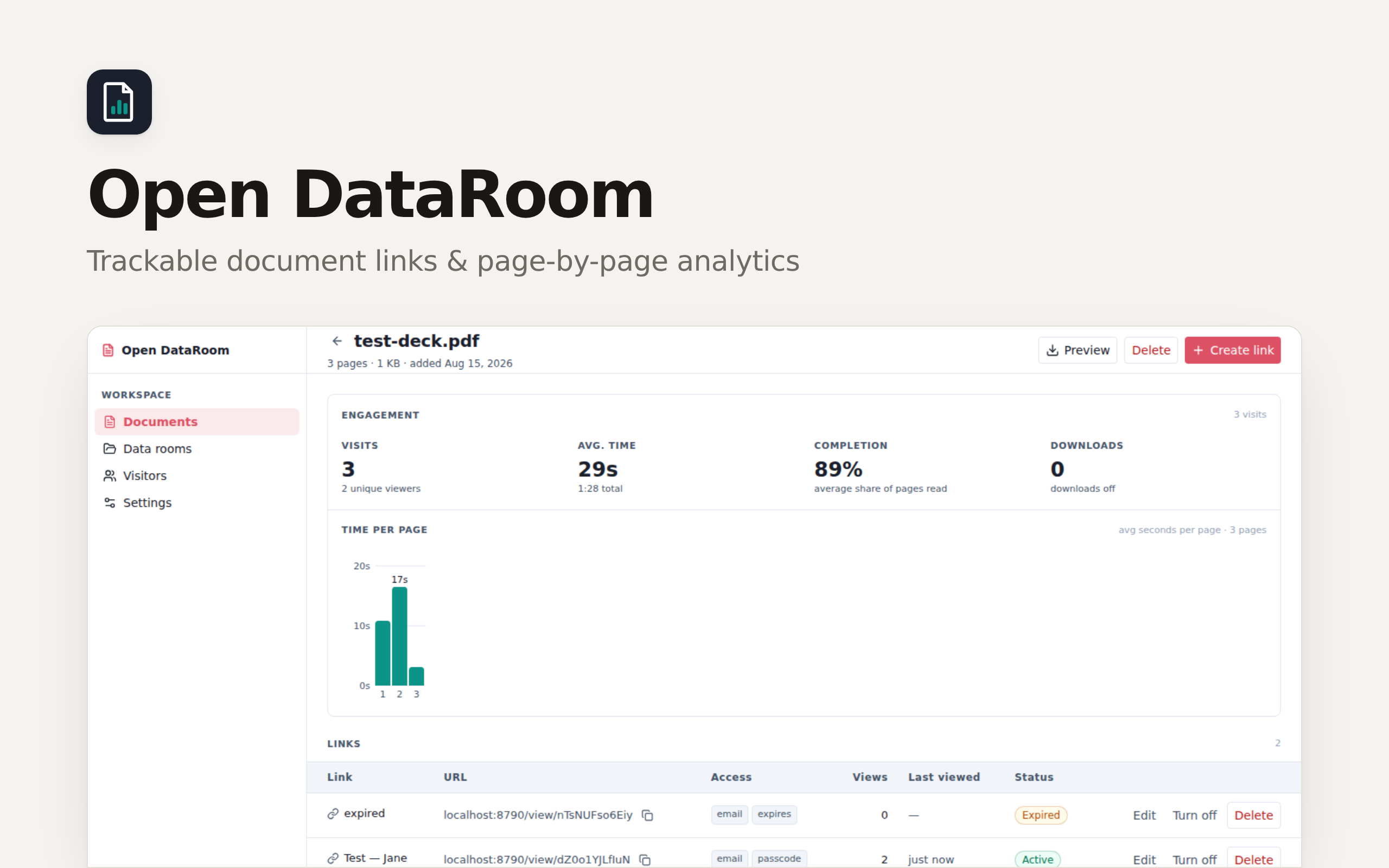 Data room app screenshot