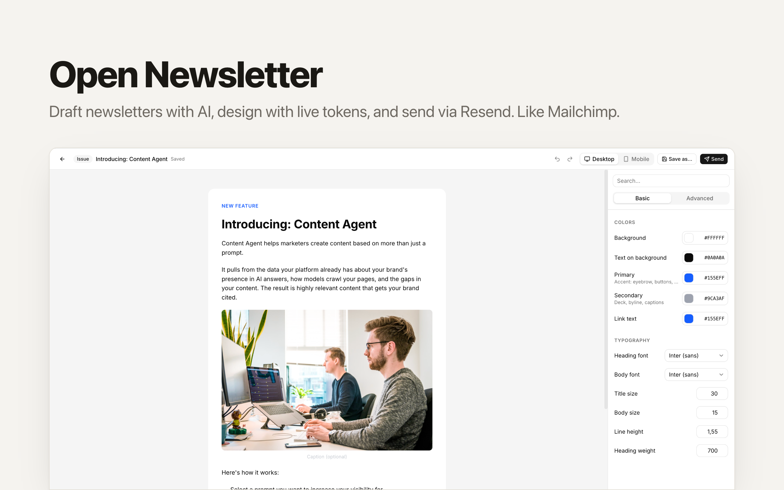 Newsletter app screenshot