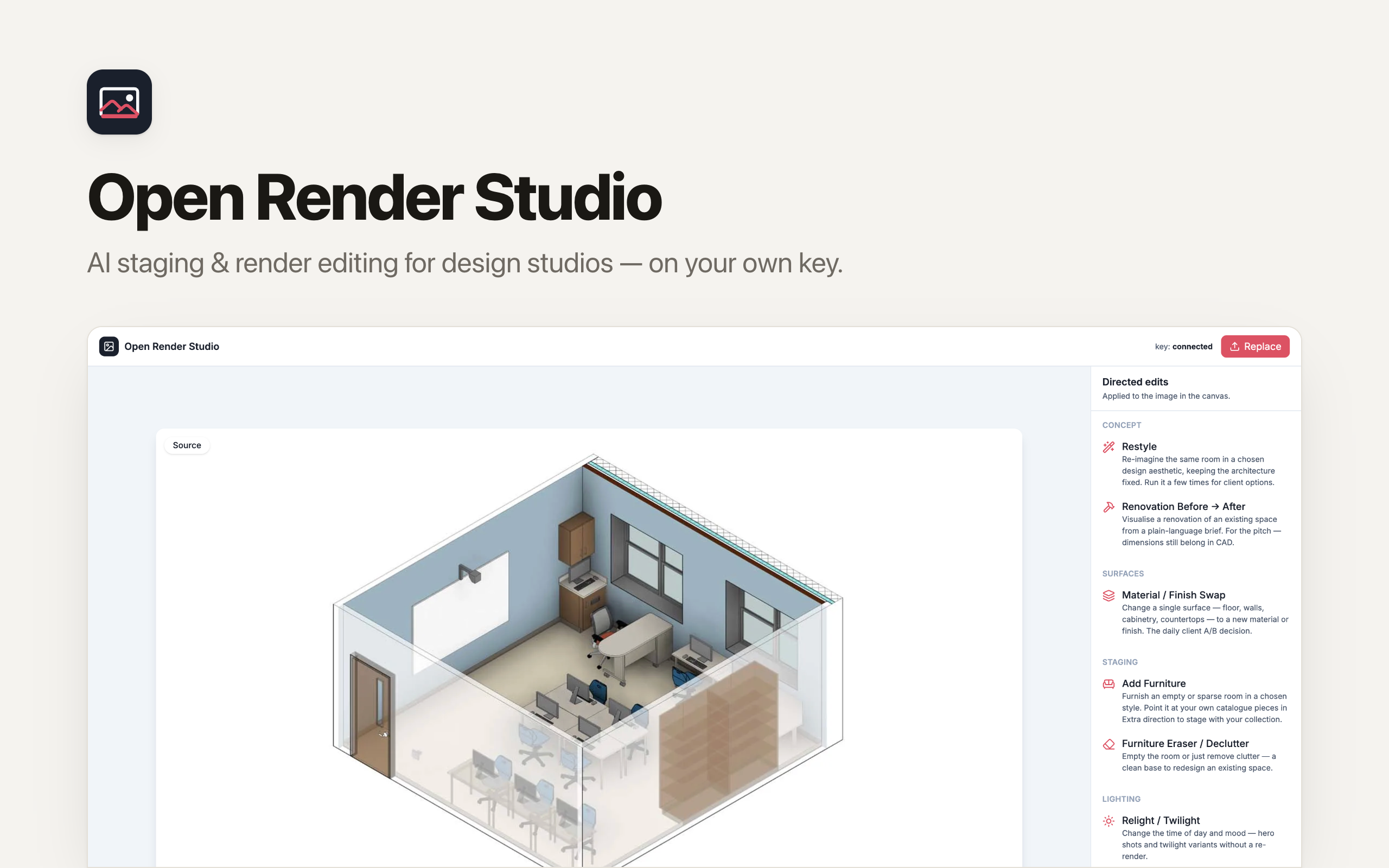 Renders app screenshot