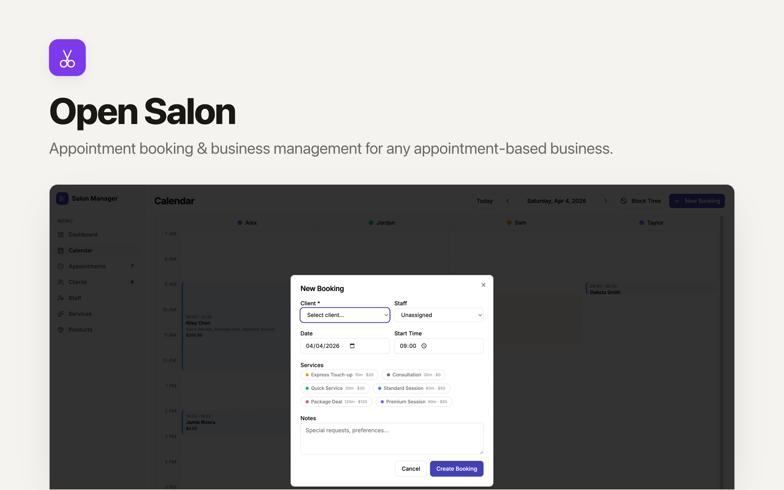 Salon booking app screenshot