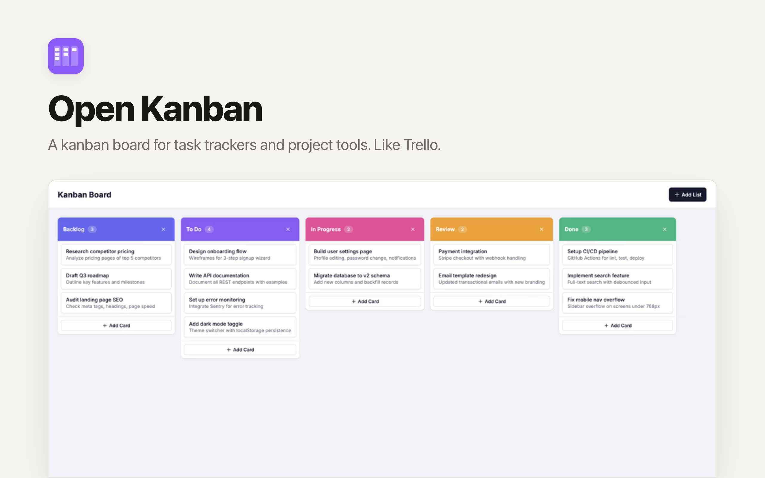 Project board app screenshot
