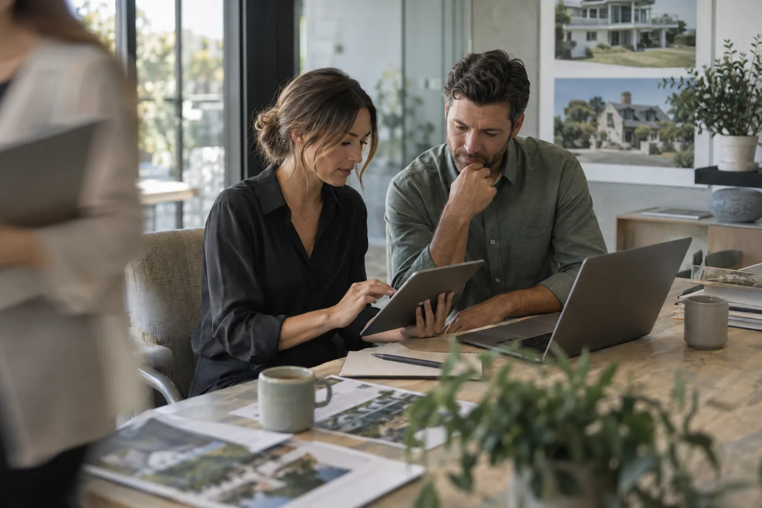A real estate team reviewing property enquiries and follow-ups together.